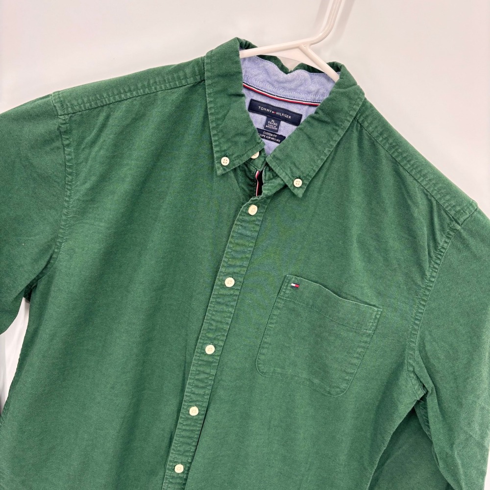 Tommy Hilfiger Button Down Mens XL Green Excellent Custom Fit Long Sleeve Shirt